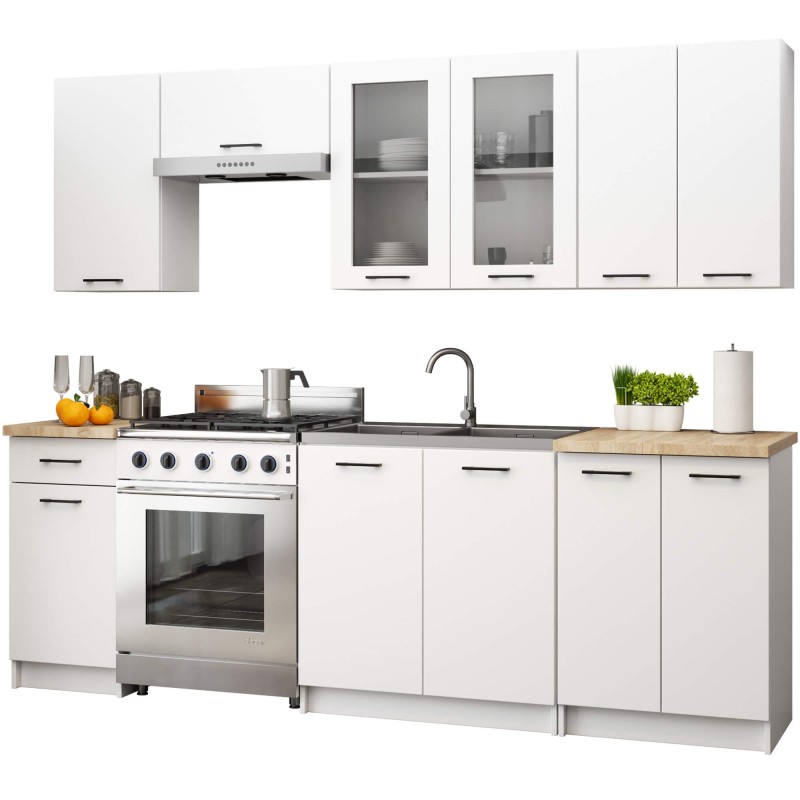 Zestaw szafek kuchennych z witryną OLIWIA 2.4m H720 Zestaw szafek kuchennych z witryną OLIWIA 2.4m H720