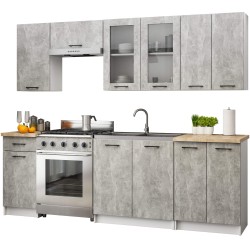 Zestaw szafek kuchennych z witryną OLIWIA 2.4m H720 Biały Beton