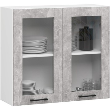 Zestaw szafek kuchennych z witryną OLIWIA 2.4m H720 Biały Beton