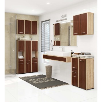 Colonne meuble étagère salle de bains  2 portes 30X30X 140cm Marron