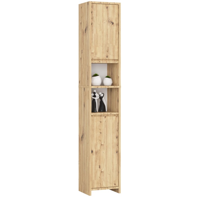 Meuble colonne étagère de salle de bain 2 portes 2 niches Bois naturel Meuble colonne étagère de salle de bain 2 portes 2 niches Bois naturel