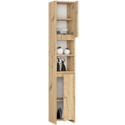 Meuble colonne étagère de salle de bain  2 portes 2 niches Bois naturel