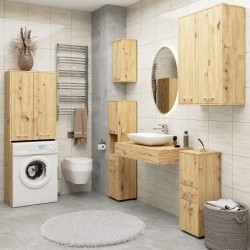 Meuble colonne étagère de salle de bain  2 portes 2 niches Bois naturel