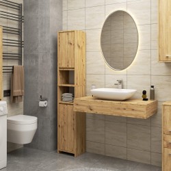 Meuble colonne étagère de salle de bain  2 portes 2 niches Bois naturel