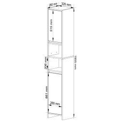 Meuble colonne étagère de salle de bain  2 portes 2 niches Bois naturel Blanc