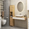 Meuble colonne étagère de salle de bain  2 portes 2 niches Bois naturel Blanc