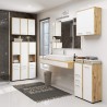 Meuble colonne étagère de salle de bain  2 portes 2 niches Bois naturel Blanc