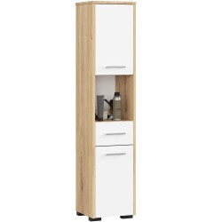Colonne meuble étagère de salle de bain 2 portes 1 tiroirs 140x30X30 cm Blanc