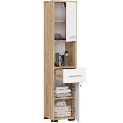 Colonne meuble étagère de salle de bain 2 portes 1 tiroirs 140x30X30 cm Blanc