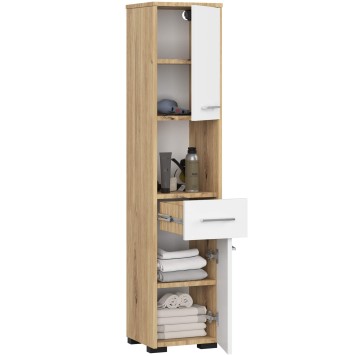 Colonne meuble étagère de salle de bain 2 portes 1 tiroirs 140x30X30 cm Blanc
