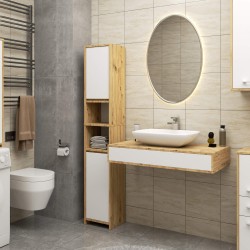 Colonne meuble étagère de salle de bain 2 portes 1 tiroirs 140x30X30 cm Blanc