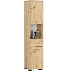 Colonne meuble étagère de salle de bain 2 portes 1 tiroirs 140x30X30 cm Marron