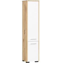 Colonne meuble étagère salle de bains  2 portes 30X30X 140cm Marron et blanc