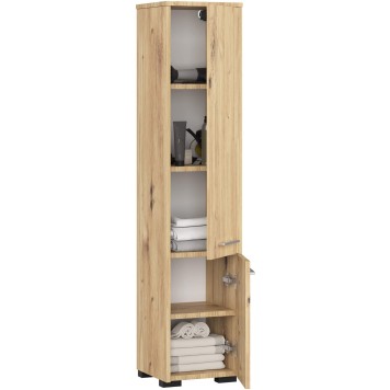 Colonne meuble étagère de salle de bain fin 2 portes chêne artisanal