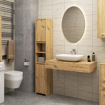 Colonne meuble étagère de salle de bain fin 2 portes chêne artisanal