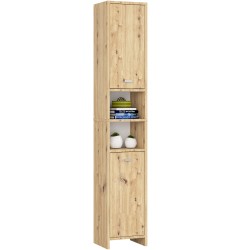 Meuble colonne étagère salle de bain 2 portes chêne artisan 32x180x28 cm