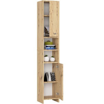 Meuble colonne étagère salle de bain 2 portes chêne artisan 32x180x28 cm