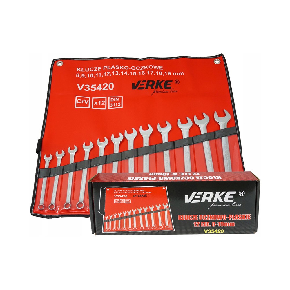 KLUCZE OCZKO-PŁAS. 12 ELE. 8-19mm POKROWIEC VERKE PREMIUM KLUCZE OCZKO-PŁAS. 12 ELE. 8-19mm POKROWIEC VERKE PREMIUM