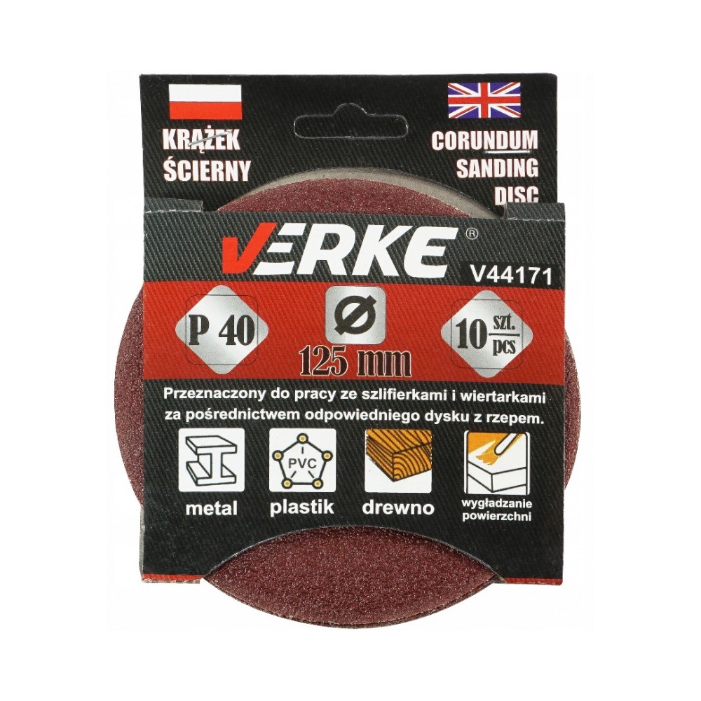 KRĄŻEK ŚCIERNY 125 MM P40 10 SZT VERKE KRĄŻEK ŚCIERNY 125 MM P40 10 SZT VERKE