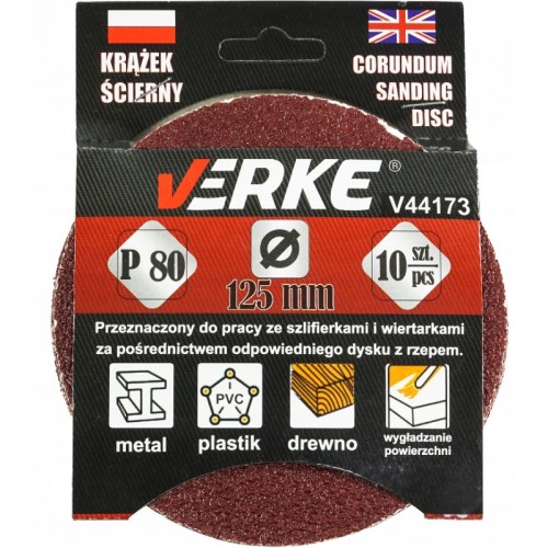 KRĄŻEK ŚCIERNY 125 MM P80 10 SZT VERKE