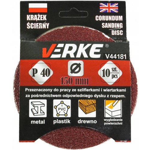 KRĄŻEK ŚCIERNY 150 MM P40 10 SZT VERKE