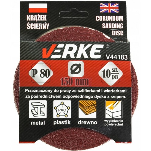 KRĄŻEK ŚCIERNY 150 MM P80 10 SZT VERKE