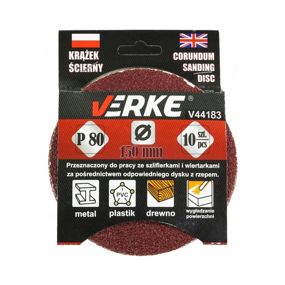 KRĄŻEK ŚCIERNY 150 MM P80 10 SZT VERKE KRĄŻEK ŚCIERNY 150 MM P80 10 SZT VERKE
