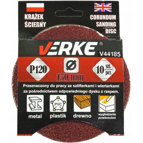 KRĄŻEK ŚCIERNY 150 MM P120 10 SZT VERKE