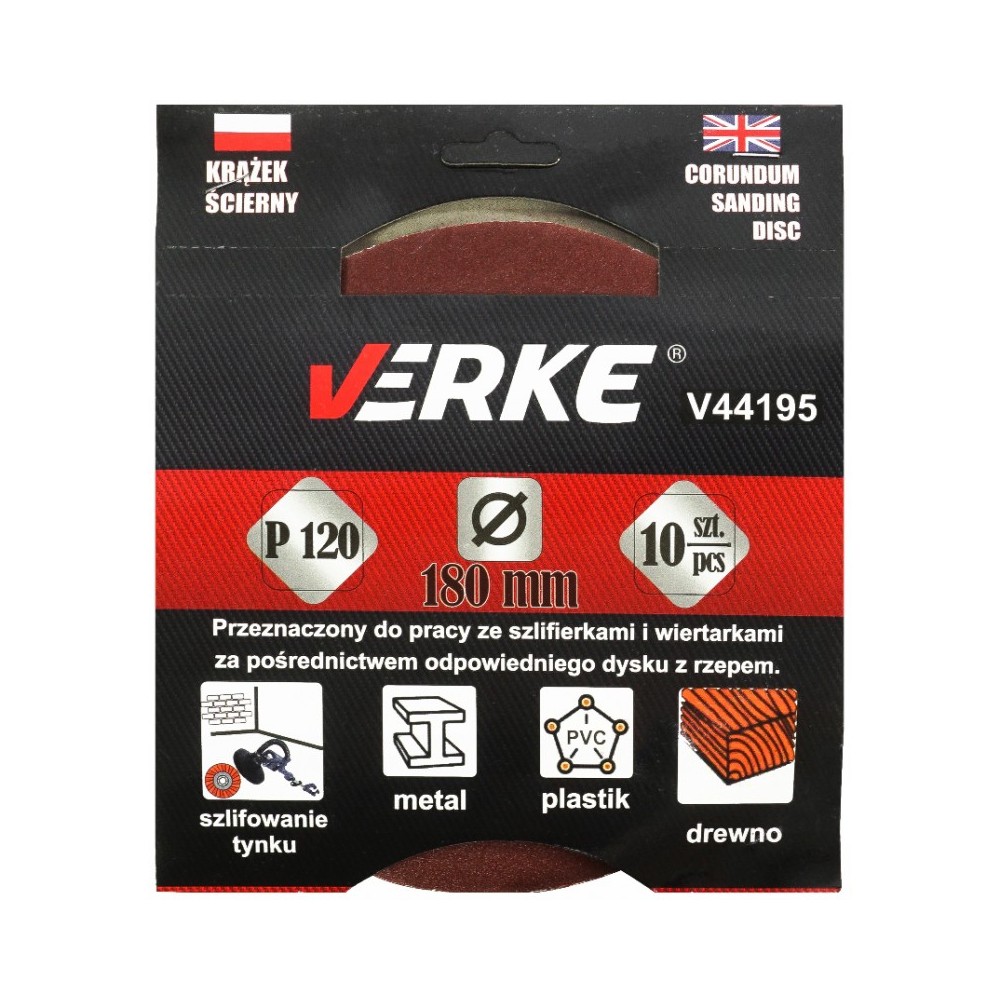 KRĄŻEK ŚCIERNY 180 MM P120 10 SZT VERKE