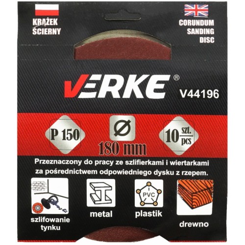 KRĄŻEK ŚCIERNY 180 MM P150 10 SZT VERKE