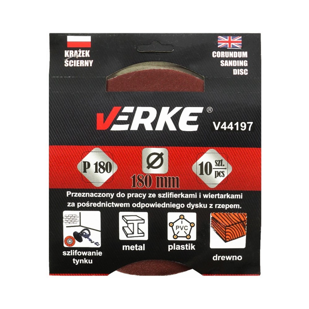 KRĄŻEK ŚCIERNY 180 MM P180 10 SZT VERKE KRĄŻEK ŚCIERNY 180 MM P180 10 SZT VERKE