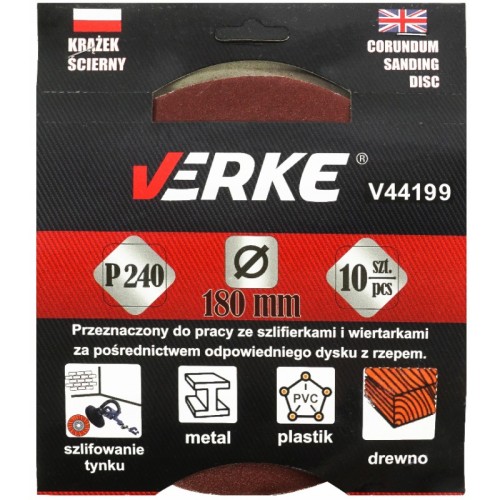 KRĄŻEK ŚCIERNY 180 MM P240 10 SZT VERKE
