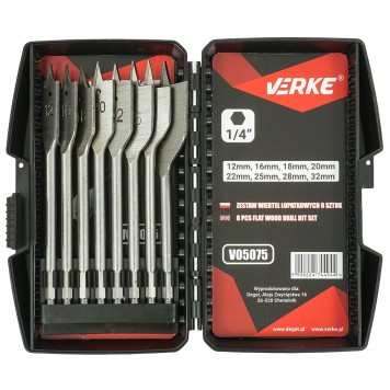 ZESTAW WIERTEŁ ŁOPATKOWYCH 8 SZT. 12-32 mm, 8 SZT. VERKE
