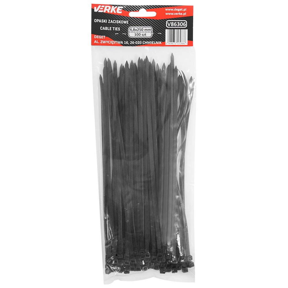OPASKI ZACISKOWE 4,8x250 mm 100 SZT VERKE OPASKI ZACISKOWE 4,8x250 mm 100 SZT VERKE