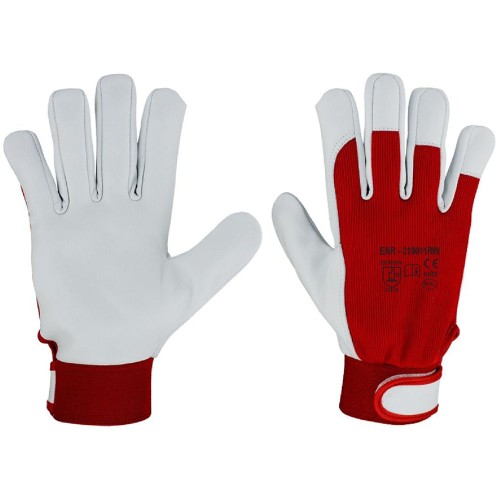 RĘKAWICE MONTERSKIE, SKÓRA KOZIA BIAŁO-CZERWONE R.8 (ENR-019011RW)