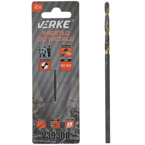 WIERTŁO DO METALU HSS Z POWŁOKĄ TYTANOWĄ 1 MM - 2SZT. VERKE