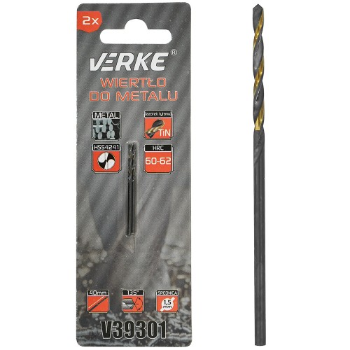 WIERTŁO DO METALU HSS Z POWŁOKĄ TYTANOWĄ 1,5 MM - 2SZT. VERKE