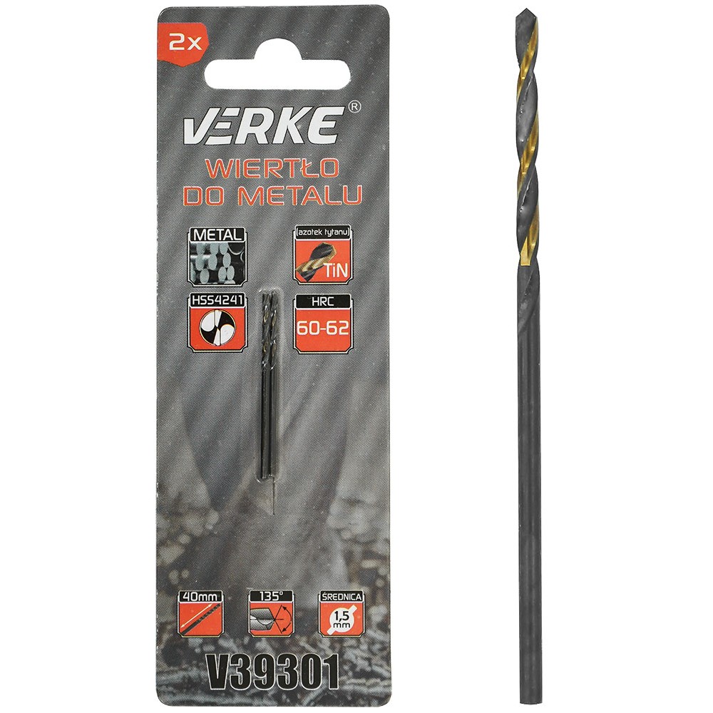 WIERTŁO DO METALU HSS Z POWŁOKĄ TYTANOWĄ 1,5 MM - 2SZT. VERKE