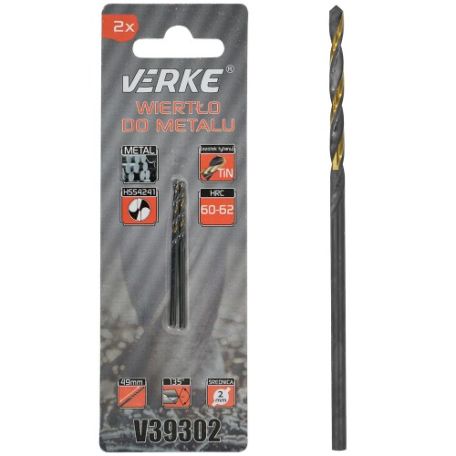 WIERTŁO DO METALU HSS Z POWŁOKĄ TYTANOWĄ 2 MM - 2SZT. VERKE