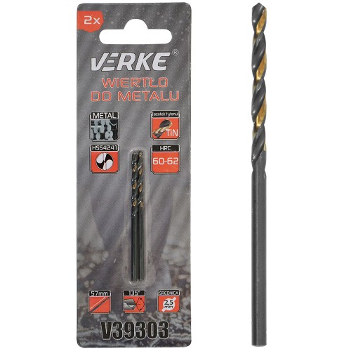 WIERTŁO DO METALU HSS Z POWŁOKĄ TYTANOWĄ 2,5 MM - 2SZT. VERKE