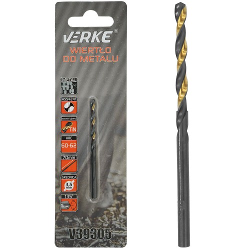 WIERTŁO DO METALU HSS Z POWŁOKĄ TYTANOWĄ 3,5 MM VERKE