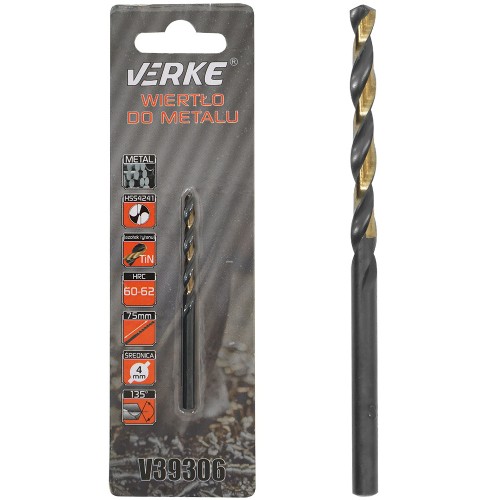 WIERTŁO DO METALU HSS Z POWŁOKĄ TYTANOWĄ 4 MM VERKE