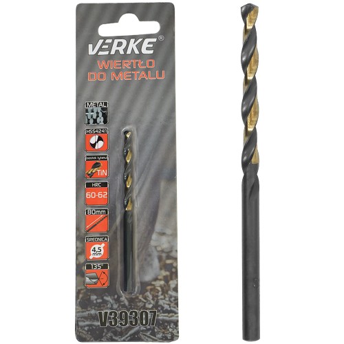 WIERTŁO DO METALU HSS Z POWŁOKĄ TYTANOWĄ 4,5 MM VERKE