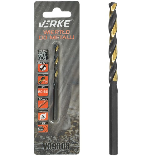 WIERTŁO DO METALU HSS Z POWŁOKĄ TYTANOWĄ 5 MM VERKE