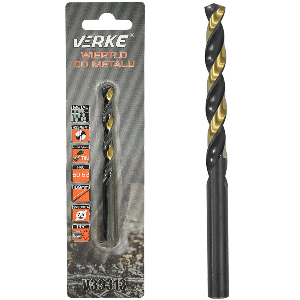 WIERTŁO DO METALU HSS Z POWŁOKĄ TYTANOWĄ 7,5 MM VERKE
