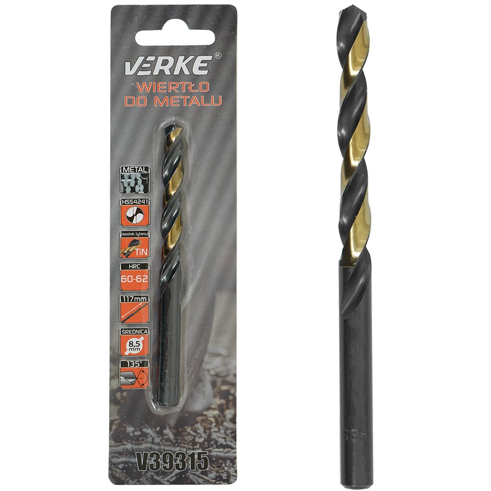 WIERTŁO DO METALU HSS Z POWŁOKĄ TYTANOWĄ 8,5 MM VERKE WIERTŁO DO METALU HSS Z POWŁOKĄ TYTANOWĄ 8,5 MM VERKE