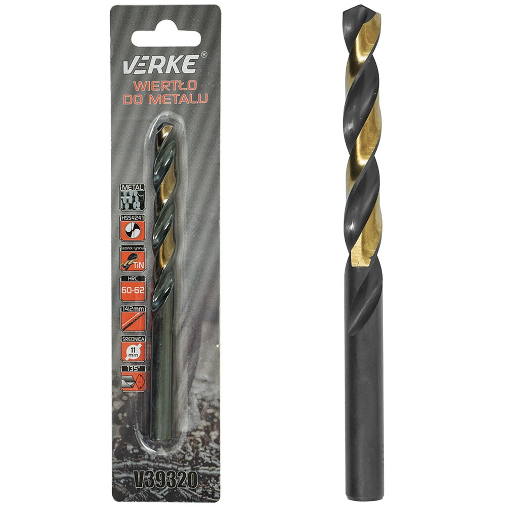 WIERTŁO DO METALU HSS Z POWŁOKĄ TYTANOWĄ 11 MM VERKE WIERTŁO DO METALU HSS Z POWŁOKĄ TYTANOWĄ 11 MM VERKE