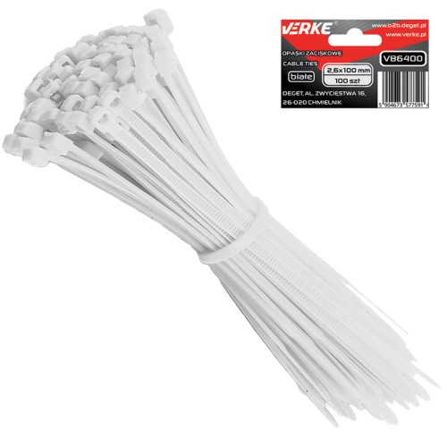 OPASKI ZACISKOWE 2,6x100 mm BIAŁE 100 SZT VERKE