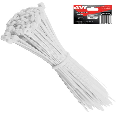 OPASKI ZACISKOWE 3,6x250 mm BIAŁE 100 SZT VERKE