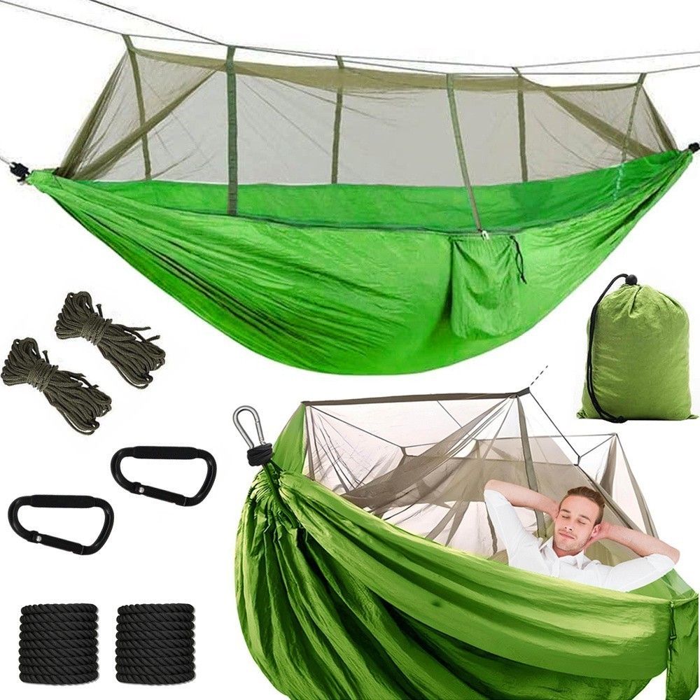 Hamac avec moustiquaire pour camping, suspension, cordes, sac, housse légère